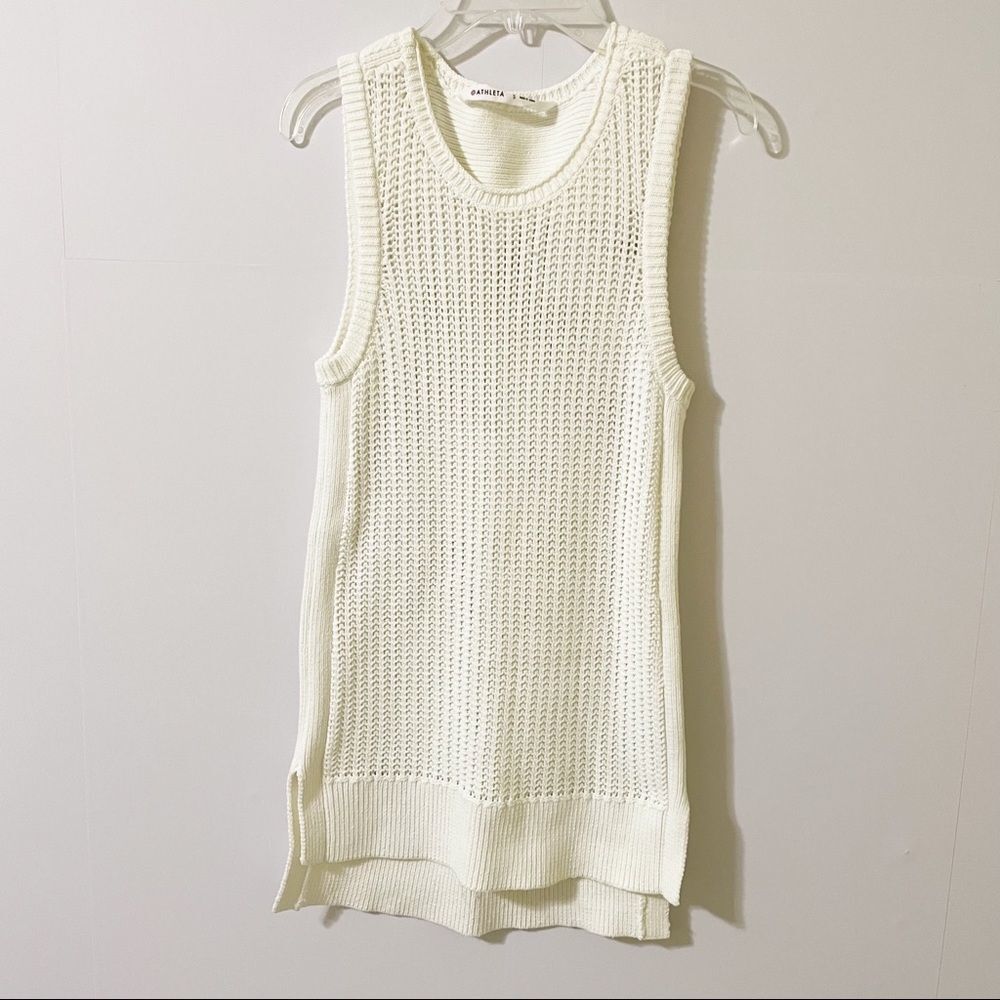 Athleta Size S Cream Ivory Sleeveless Knit Sweater Vest Longline